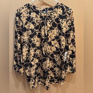 JM Collection Black and Metallic Gold Blouse Size Large NWT